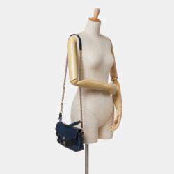Pre Owned Chanel Navy Blue Quilted Sheepskin Double Chevron Mini Flap Bag