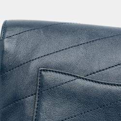 Pre Owned Chanel Navy Blue Quilted Sheepskin Double Chevron Mini Flap Bag