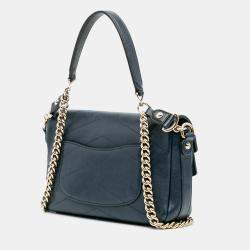 Pre Owned Chanel Navy Blue Quilted Sheepskin Double Chevron Mini Flap Bag