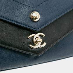 Pre Owned Chanel Navy Blue Quilted Sheepskin Double Chevron Mini Flap Bag