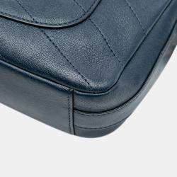 Pre Owned Chanel Navy Blue Quilted Sheepskin Double Chevron Mini Flap Bag