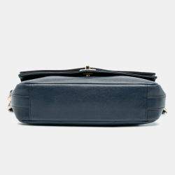 Pre Owned Chanel Navy Blue Quilted Sheepskin Double Chevron Mini Flap Bag