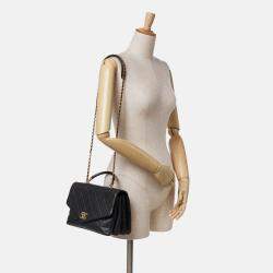 Chanel Black Quilted Calfskin Gold Top Handle Flap