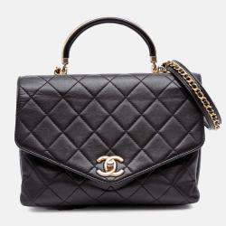 Chanel Black Quilted Calfskin Gold Top Handle Flap