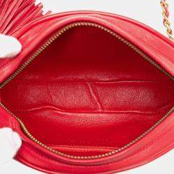 Pre Owned Chanel Red CC Lambskin Tassel Oval Camera Bag