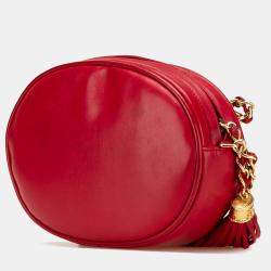 Pre Owned Chanel Red CC Lambskin Tassel Oval Camera Bag