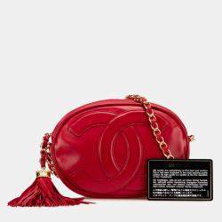 Pre Owned Chanel Red CC Lambskin Tassel Oval Camera Bag