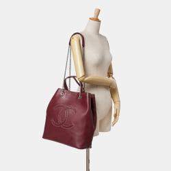 Chanel Burgundy Large Calfskin Coco Eyelets Shopping Tote