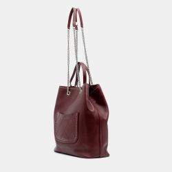 Chanel Burgundy Large Calfskin Coco Eyelets Shopping Tote