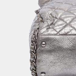 Chanel Silver Large Quilted Metallic Calfskin Chain Me Hobo