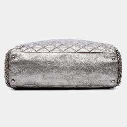 Chanel Silver Large Quilted Metallic Calfskin Chain Me Hobo