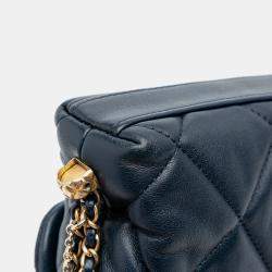 Pre Owned Chanel Navy Blue Mini Quilted Lambskin Crush on Chains Flap