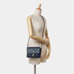 Pre Owned Chanel Navy Blue Mini Quilted Lambskin Crush on Chains Flap