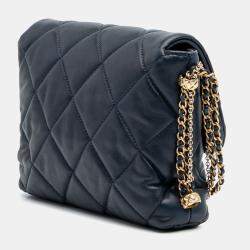 Pre Owned Chanel Navy Blue Mini Quilted Lambskin Crush on Chains Flap