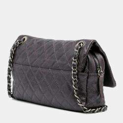 Pre Owned Chanel Purple Medium Quilted Caviar Easy Flap