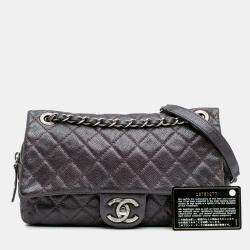 Pre Owned Chanel Purple Medium Quilted Caviar Easy Flap