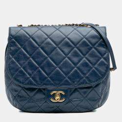 Chanel Blue Medium Quilted Glazed Calfskin Bubble CC Flap