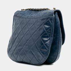 Chanel Blue Medium Quilted Glazed Calfskin Bubble CC Flap