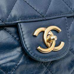 Chanel Blue Medium Quilted Glazed Calfskin Bubble CC Flap