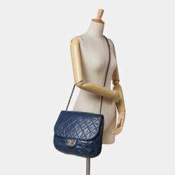 Chanel Blue Medium Quilted Glazed Calfskin Bubble CC Flap