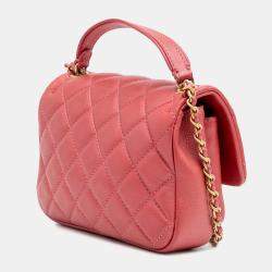 Pre Owned Chanel Pink Quilted Metallic Calfskin Top Handle Flap