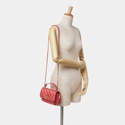 Pre Owned Chanel Pink Quilted Metallic Calfskin Top Handle Flap