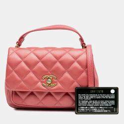 Pre Owned Chanel Pink Quilted Metallic Calfskin Top Handle Flap