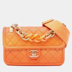 Pre Owned Chanel Orange Small Quilted Caviar Sunset On The Sea Flap