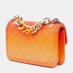 Pre Owned Chanel Orange Small Quilted Caviar Sunset On The Sea Flap