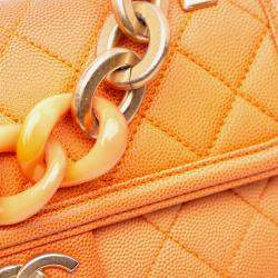 Pre Owned Chanel Orange Small Quilted Caviar Sunset On The Sea Flap