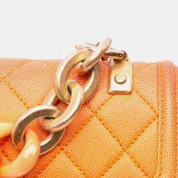 Pre Owned Chanel Orange Small Quilted Caviar Sunset On The Sea Flap