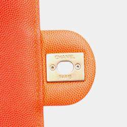 Pre Owned Chanel Orange Small Quilted Caviar Sunset On The Sea Flap