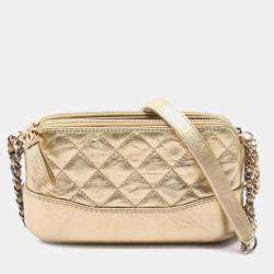 Chanel Gold Quilted Metallic Aged Calfskin Gabrielle Clutch With Chain