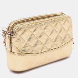 Chanel Gold Quilted Metallic Aged Calfskin Gabrielle Clutch With Chain
