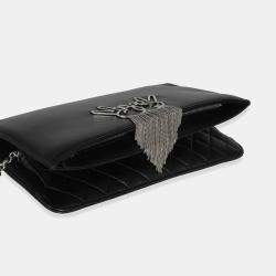 Pre Owned Chanel Black Lambskin Crystal Peace Sign Emoji Fold Over Clutch