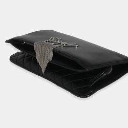Pre Owned Chanel Black Lambskin Crystal Peace Sign Emoji Fold Over Clutch