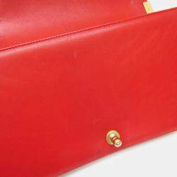 Pre Owned Chanel Boy Red Leather Chain Shoulder Bag