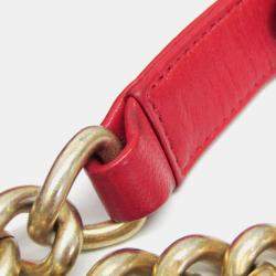 Pre Owned Chanel Boy Red Leather Chain Shoulder Bag