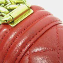 Pre Owned Chanel Boy Red Leather Chain Shoulder Bag