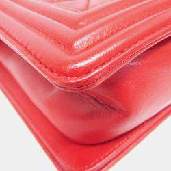 Pre Owned Chanel Boy Red Leather Chain Shoulder Bag