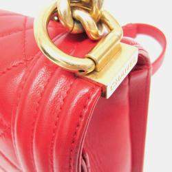 Pre Owned Chanel Boy Red Leather Chain Shoulder Bag