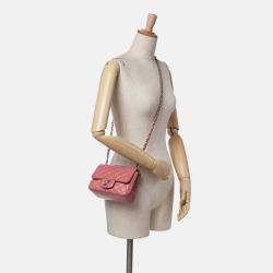 Pre Owned Chanel Pink Lambskin Mini Square Classic Single Flap
