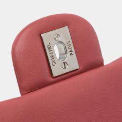 Pre Owned Chanel Pink Lambskin Mini Square Classic Single Flap