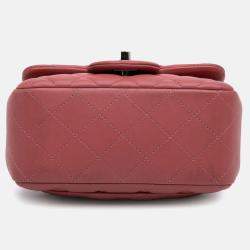 Pre Owned Chanel Pink Lambskin Mini Square Classic Single Flap