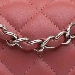 Pre Owned Chanel Pink Lambskin Mini Square Classic Single Flap