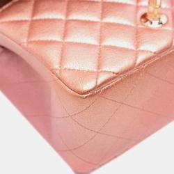 Pre Owned Chanel Orange Pink Mini Square Iridescent Calfskin Flap