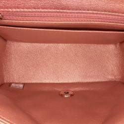 Pre Owned Chanel Orange Pink Mini Square Iridescent Calfskin Flap