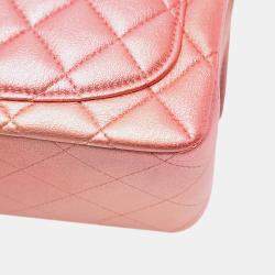 Pre Owned Chanel Orange Pink Mini Square Iridescent Calfskin Flap