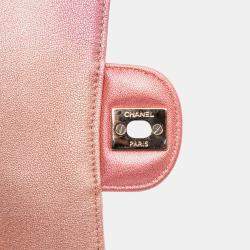 Pre Owned Chanel Orange Pink Mini Square Iridescent Calfskin Flap