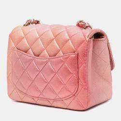 Pre Owned Chanel Orange Pink Mini Square Iridescent Calfskin Flap